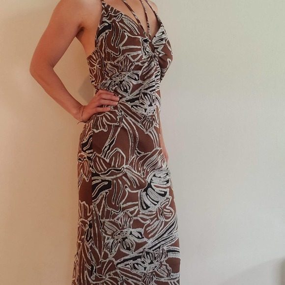 ZARA Printed Jacquard Dress Brown Palm Size Large - Picture 5 of 9